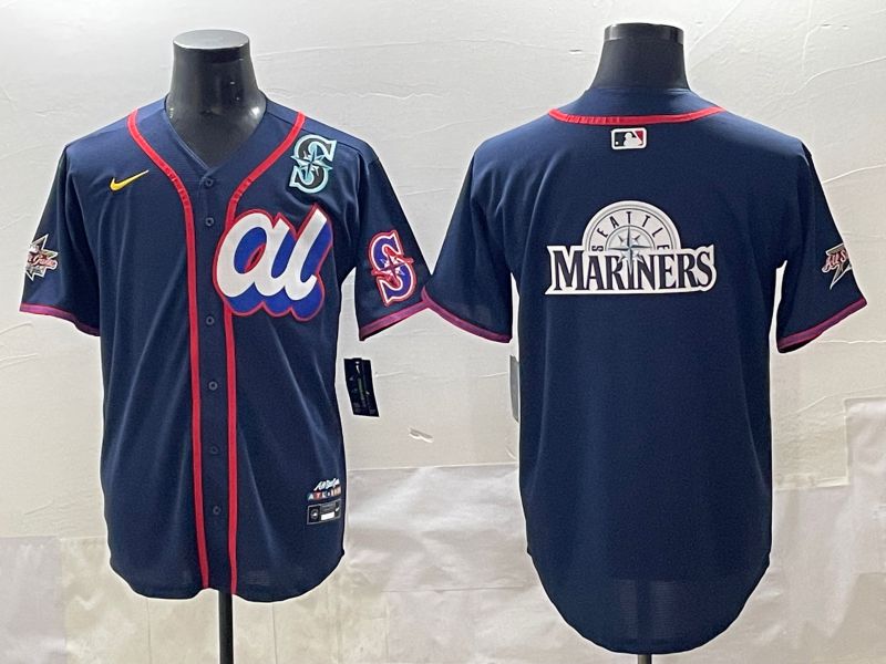 Men 2025 Seattle Mariners Blank Drak Blue All star Blank Blue Nike MLB Jersey style 9